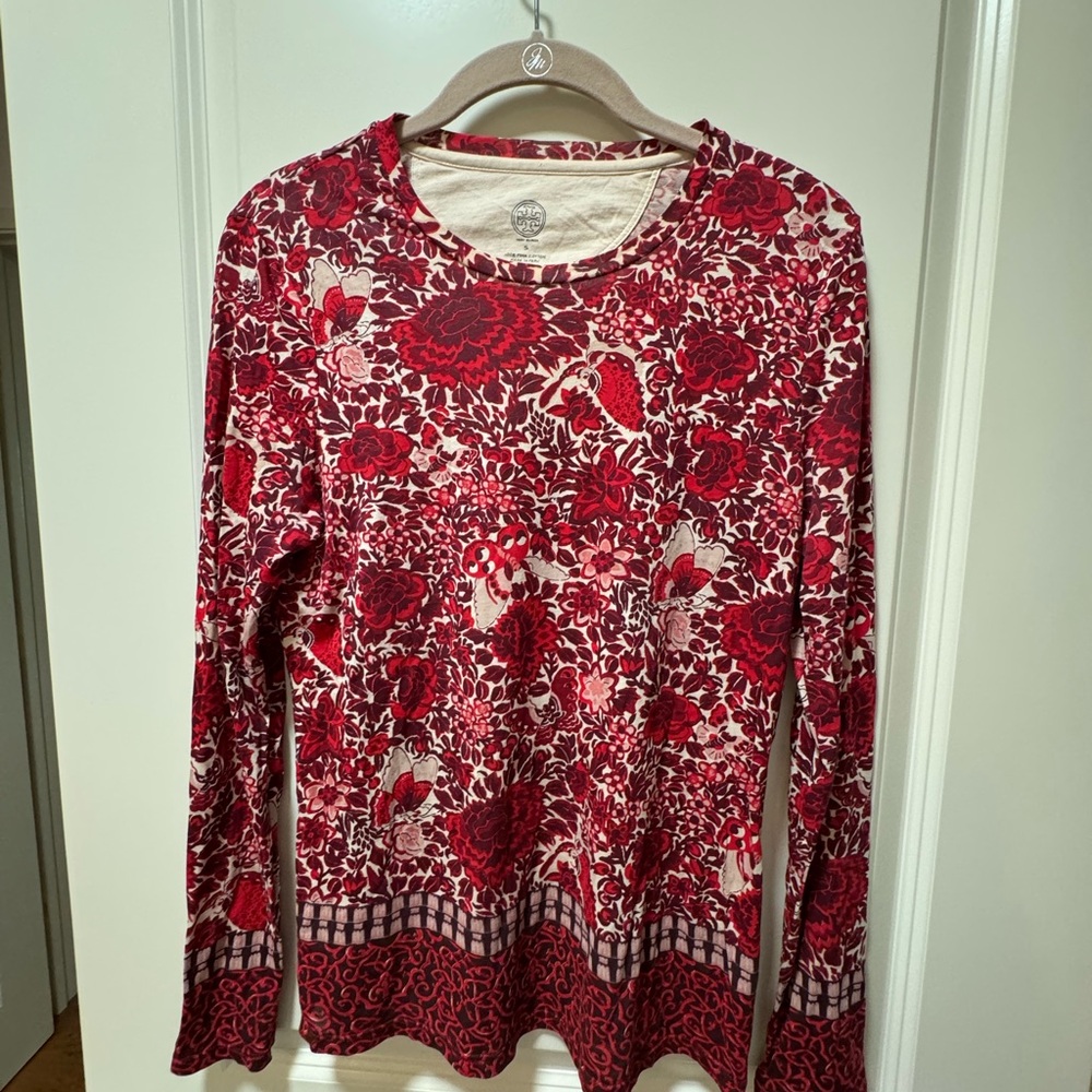Tory Burch Red Floral Print Blouse